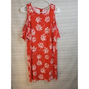 LOFT Floral Cold Shoulder Dress in Bright Red, sz 4